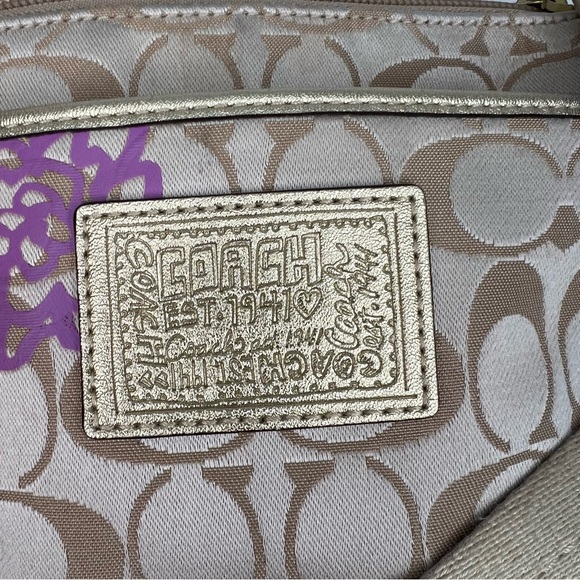 Coach Poppy Graffiti Signature Logo Textile Tan/Gold Crossbody Small Bag - Picture 10 of 10